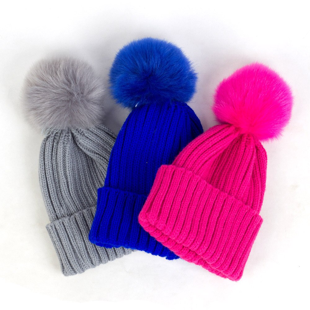 Geebro Lue for Barn - Koselig Strikket Lue med Pompon - Vinter Høst - Unisex