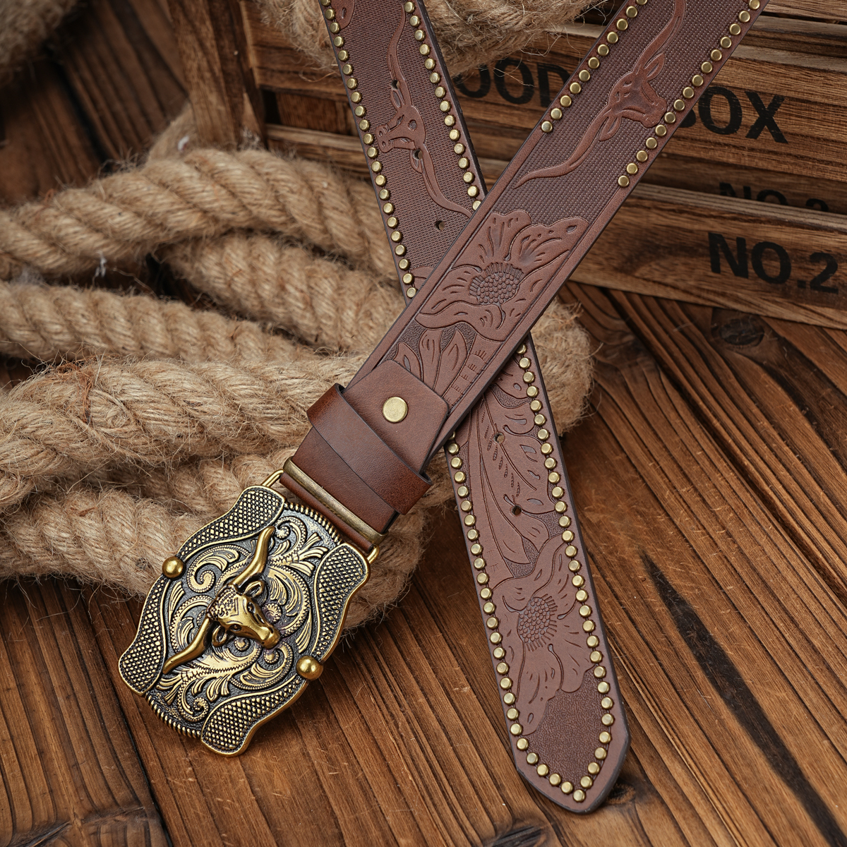 Masculino e feminino-Western-Cowboy-PU Couro-Cintos - Cinto de cavalo vintage com fivela gravada floral para jeans: YELLOW