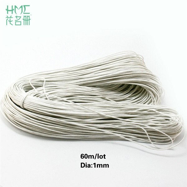 60m/lot 1mm Thread Cotton Waxed Cord String Strap Necklace Bead Rope for Sewing DIY Necklace Bracelet Jewelry Making: White