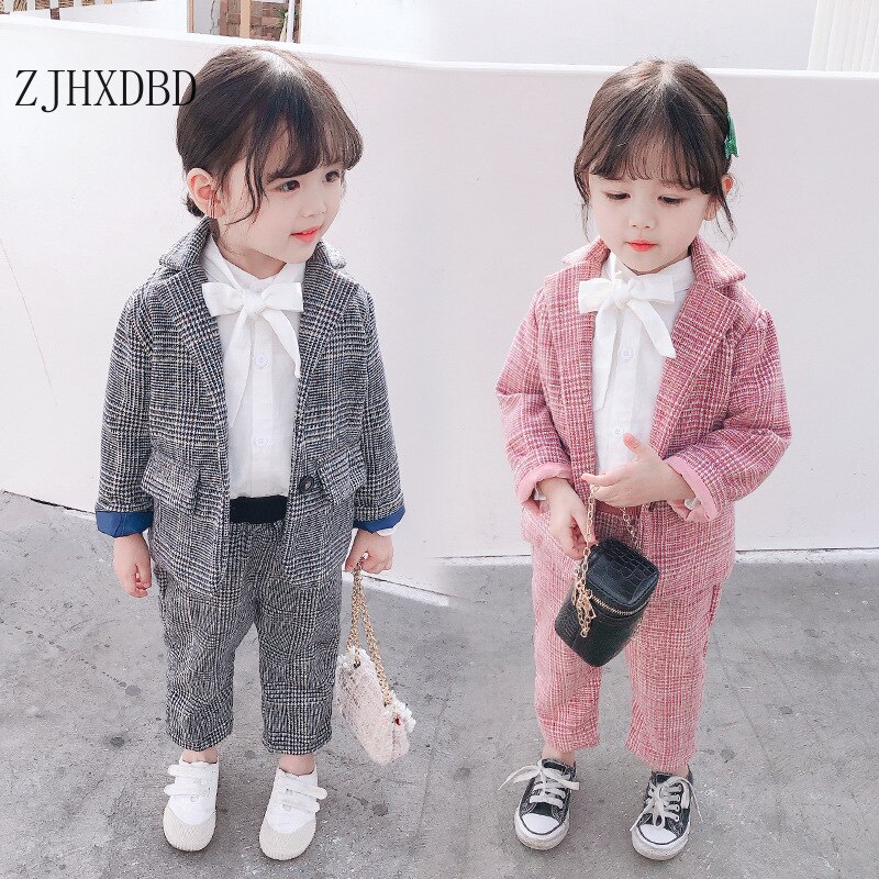 Costumes en coton pour bébé fille de 12 mois à 8 ans, Costume d&#39;école à carreaux, blazer pour enfant en bas âge, ensemble de vêtements pour enfant