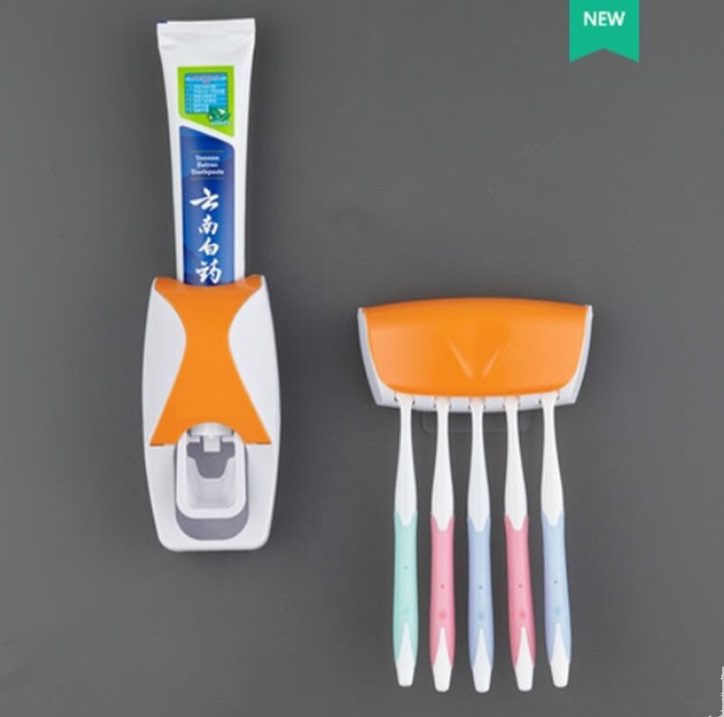 Automatische Zahnpasta Spender Zauberstab Montieren Staub-nachweisen Zahnbürste Halfter Zauberstab Halterung Lagerung Gestell Badezimmer Zubehör einstellen Presse: Orange