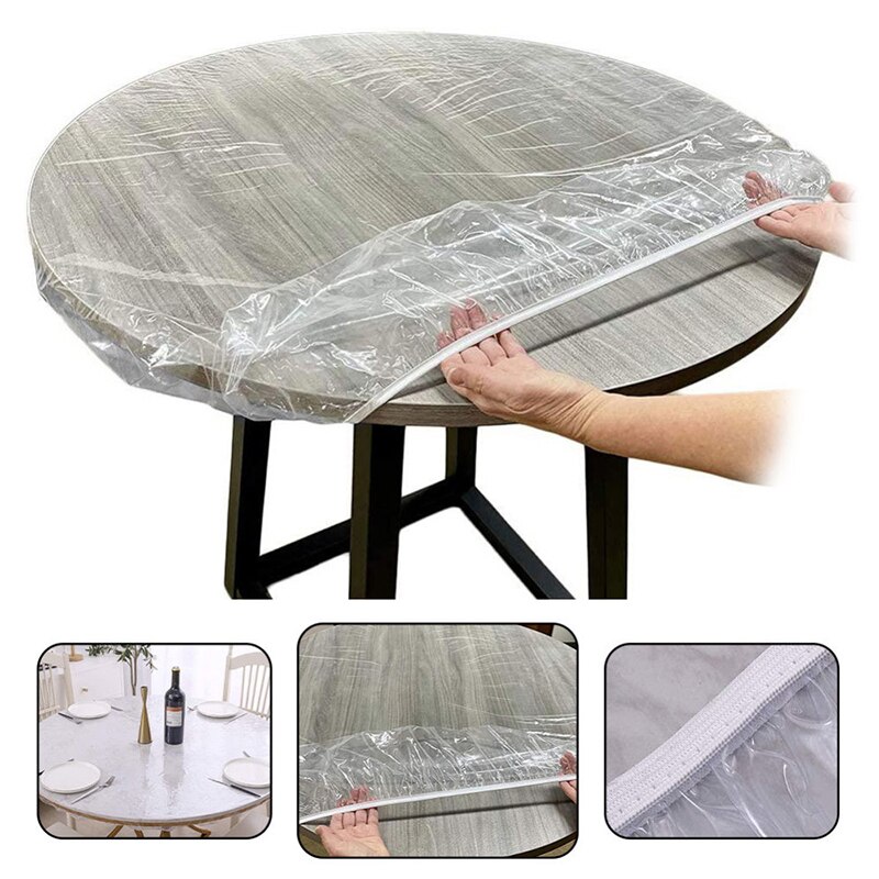 PVC Round Waterproof Table Cover Cloth Vinyl Fitted Protector Tablecloth Transparent Table Cover With Elastic Edged Cover
