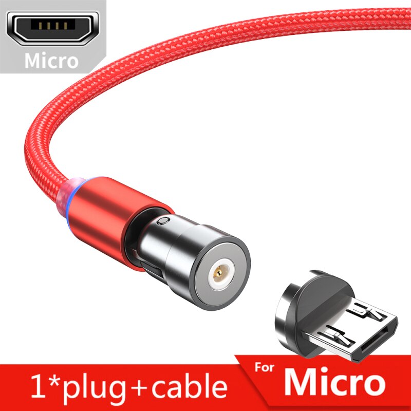 1Pcs Magnetische Kabel 540 Graden Draaien Micro Usb Kabel Type C Usb C Kabel Voor Iphone Samsung Snelle Opladen magneet Telefoon Oplader: 1m micro red