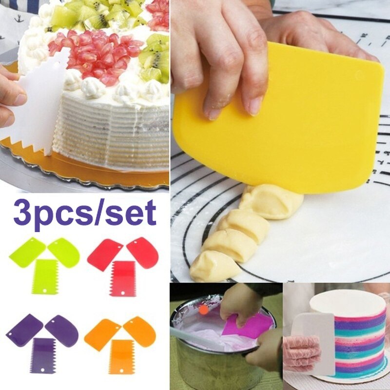 3Pcs Cake Cream Scraper Baking Pastry Tools Irregular Teeth Edge Plastic Dough Knife Fondant Scraper Spatulas Cutters Tools