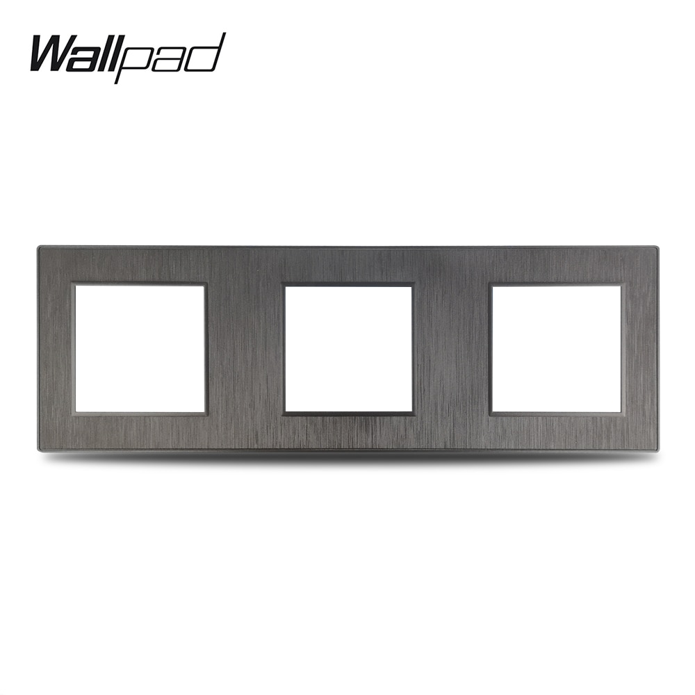 Wallpad S6 DIY Triple 3 Way Black Panel Brushed PC For Wall Switch Socket Imitating Aluminum Plate Free Combination, 258*86mm