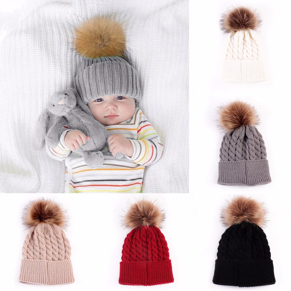 Puseky Neugeborenen Nette Winter Baby Hut Fell Ball Pompon Kappe Kinder Mädchen Jungen Winter Gestrickte Wolle Hut Caps für Mädchen säumen Hut Mützen