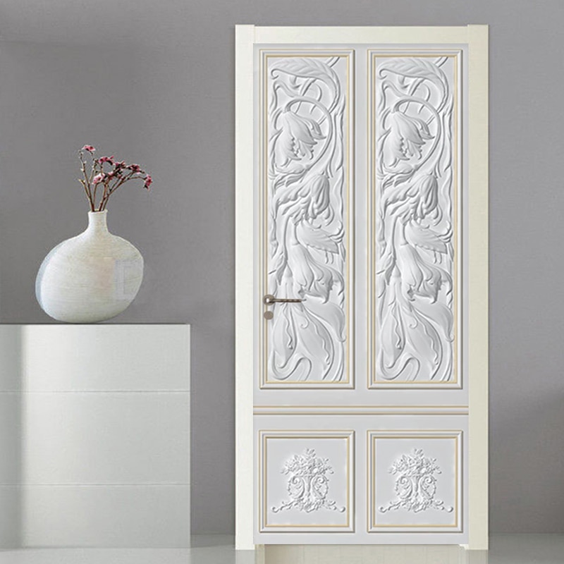 PVC Self-Adhesive Waterproof Door Sticker European Style Relief Gypsum Carving Wallpaper Living Room Bedroom Home Sticker