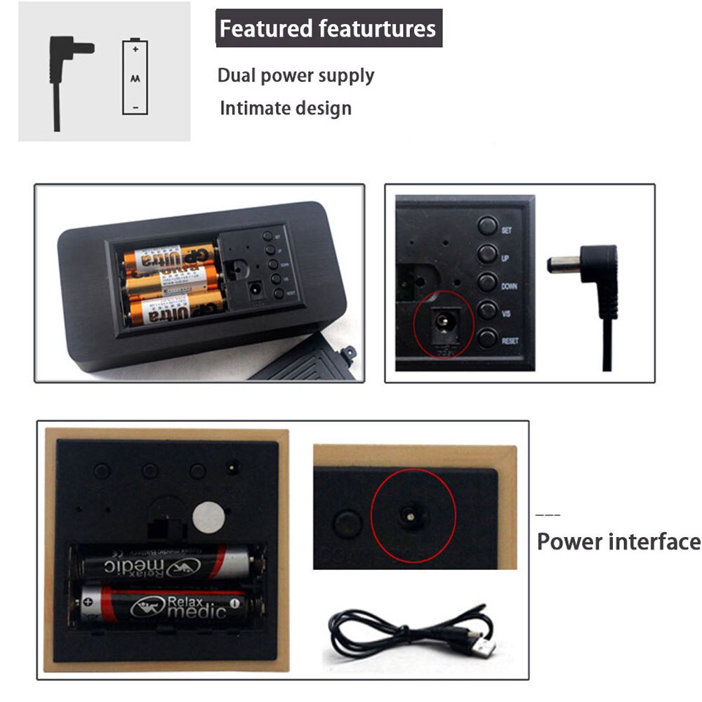 Antique Style Wooden Clock Iuminous Black White Night About Art + Date + Time Clock Temporary Home Office