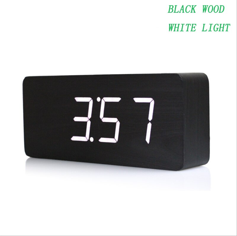 Grote houten klok ongebruikelijke led digitale houten wekker despertador geluid gecontroleerd elektronische klok desktop 21*9*5cm: Zwart hout wit