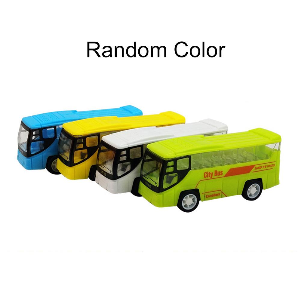 Kleine Simulatie Pull Back City Bus Model Mini Draagbare Cartoon Plastic Puzzel Speelgoed Auto Voor Kinderen Spelen Speelgoed Willekeurige Kleuren