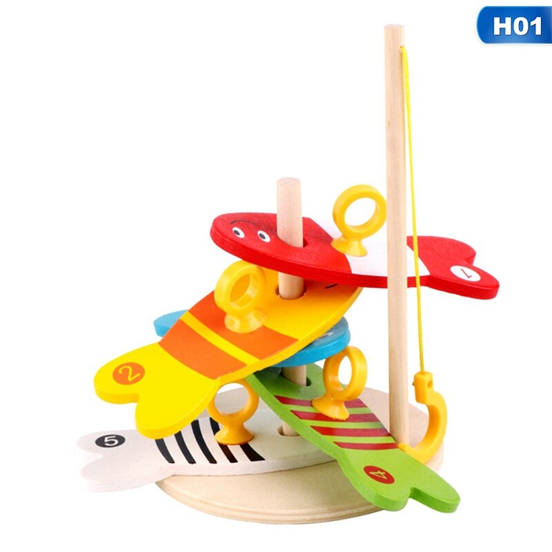 Kleurrijke Houten Vissen Digitale Speelgoed Baby Kids Vis Set Kolom Blokken Spel Kinderen Leuke Vroege Educatief Cartoon Speelgoed: Default Title