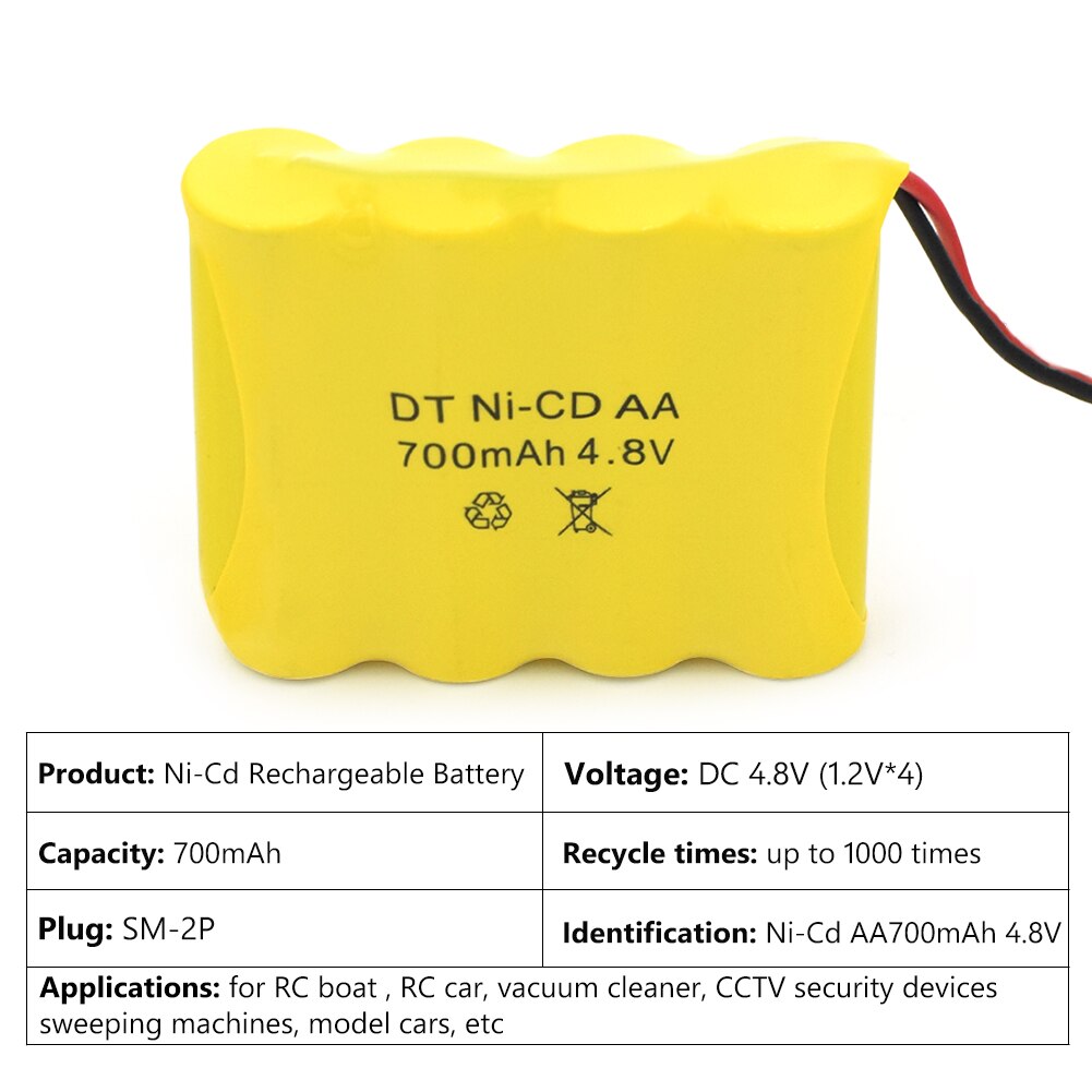 1/2/4/8x genopladelige 4.8v 700 mah ni-cd aa batteripakke til fjernbetjening legetøj elbil sm -2p stik nicd 4.8 v volt bateria