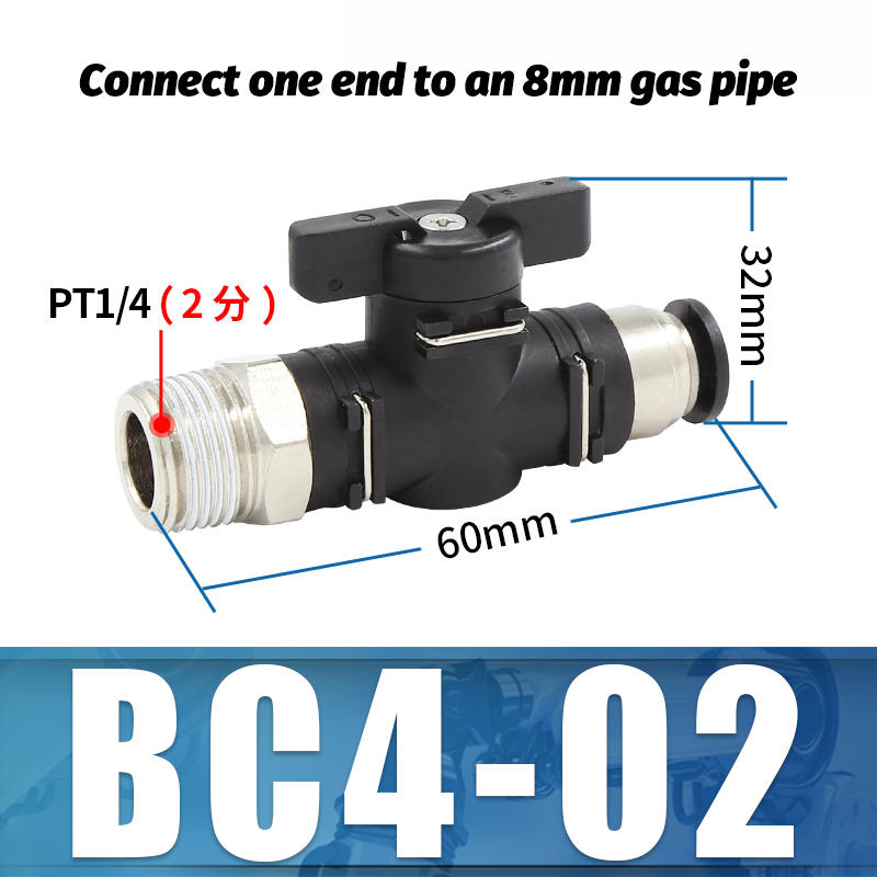 BC pneumatique raccord rapide filetage mâle 1/8 "1/4" 3/8 "1/2 "interrupteur de robinet à tournant sphérique tuyau en polyuréthane vanne manuelle débit vanne rotative manuelle: Bleu