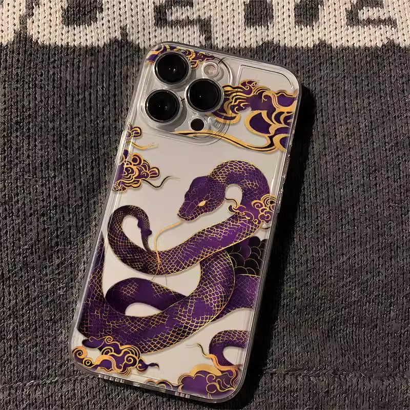 Purple Snake Phone Cases For iPhone 16 15 14 13 12 11 Pro Max XR 8 7 Plus 13 12 Mini Soft Transparent Cover