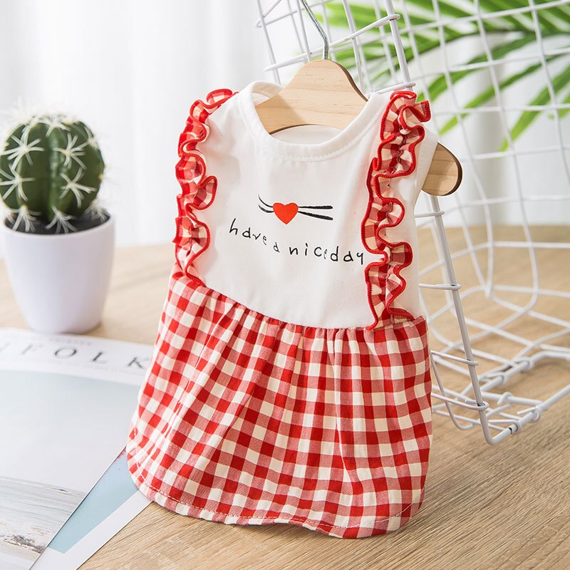 plaid dress pet Clothing dogs skirt dog Clothes small Costume cotton French Bulldog Print cute summer White girl collar perro