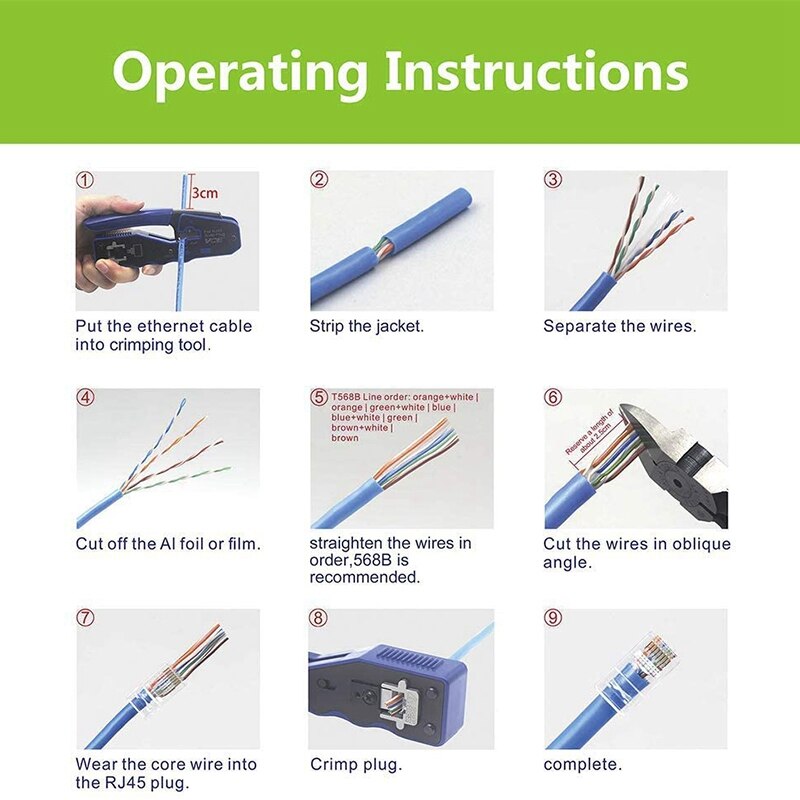 Lot d&#39;outils de sertissage de passage Ethernet RJ45, avec prise modulaire CAT6 RJ45 50U, Pack de 25