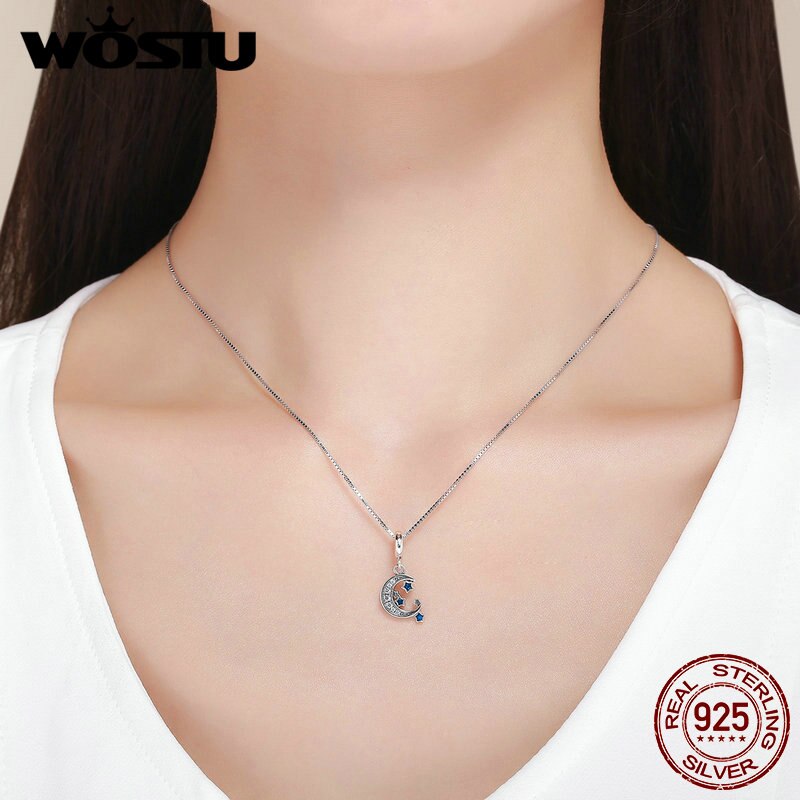 WOSTU 100% 925 argent Sterling ciel étoilé lune et étoiles Dangles breloque fit perle Bracelet pendentif collier bijoux à bricoler soi-même CQC639