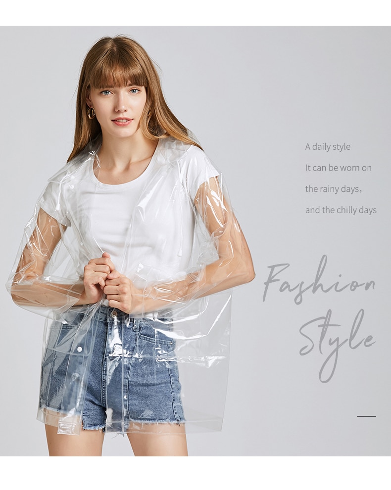 Freesmily-chubasquero transparente para mujer, chaqueta impermeable de EVA, con capucha desmontable
