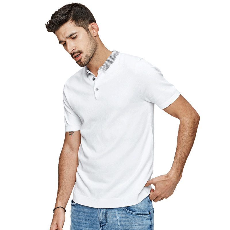 Kuegou herr pikétröjor korta ärmar vit blå randig krage pikétröjor sommar herr slim top plus size az -17060