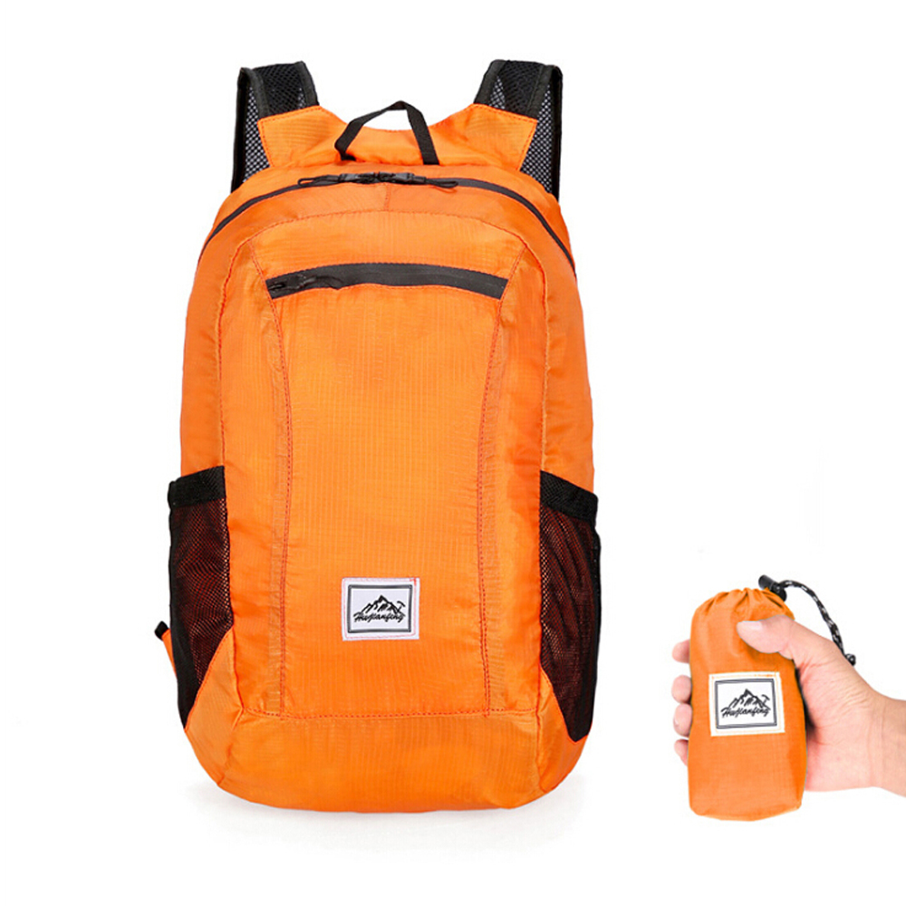 Letvægts bærbar sammenklappelig rygsæk vandtæt rygsæk foldetaske ultralette udendørs rygsæk til kvinder mænd rejser vandreture: Orange