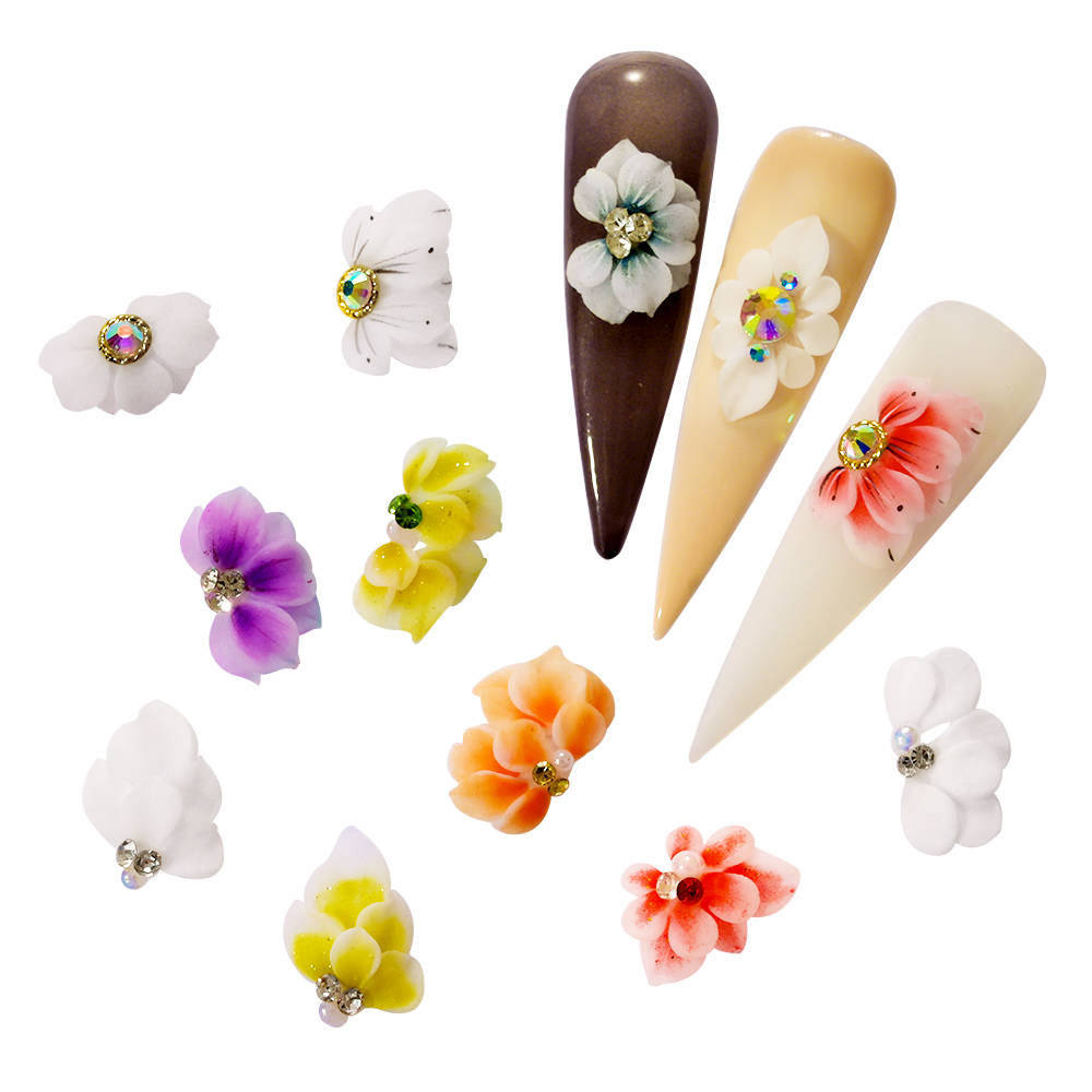 Flores acrílicas 3D para uñas, abalorio para uñas, joyería de perlas pura hecha a mano, accesorios de diamantes de imitación, de flores múltiples, decoración de uñas, 1 ud.