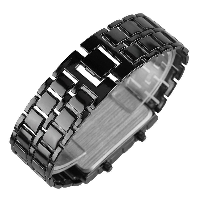 TIke Toker Mode Zwarte Volledige Metalen Digitale Lava Polshorloge Iron Metalen Rode LED Samurai voor Mannen Boy Sport Eenvoudige Wathes