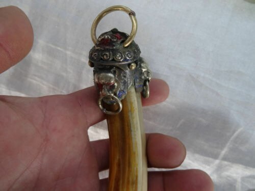 Kinesisk tibetansk sølv lille løvehoved gris tand talisman vedhæng udsøgte små statuer