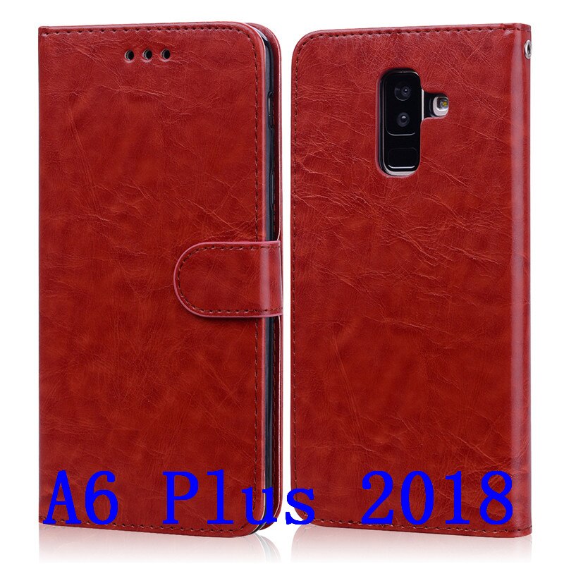 Case Voor Samsung Galaxy A6 Zachte TPU Siliconen Telefoon Cover Leather Wallet Flip Case Voor Samsung Galaxy A6 EEN 6 Plus Case: Brown A6 Plus