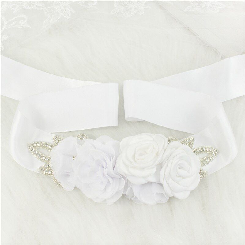 Cinturones de boda con diamantes de imitación para mujer, accesorios de boda, banda de flores de satén, pretina para niña, cinturón de boda: Blanco