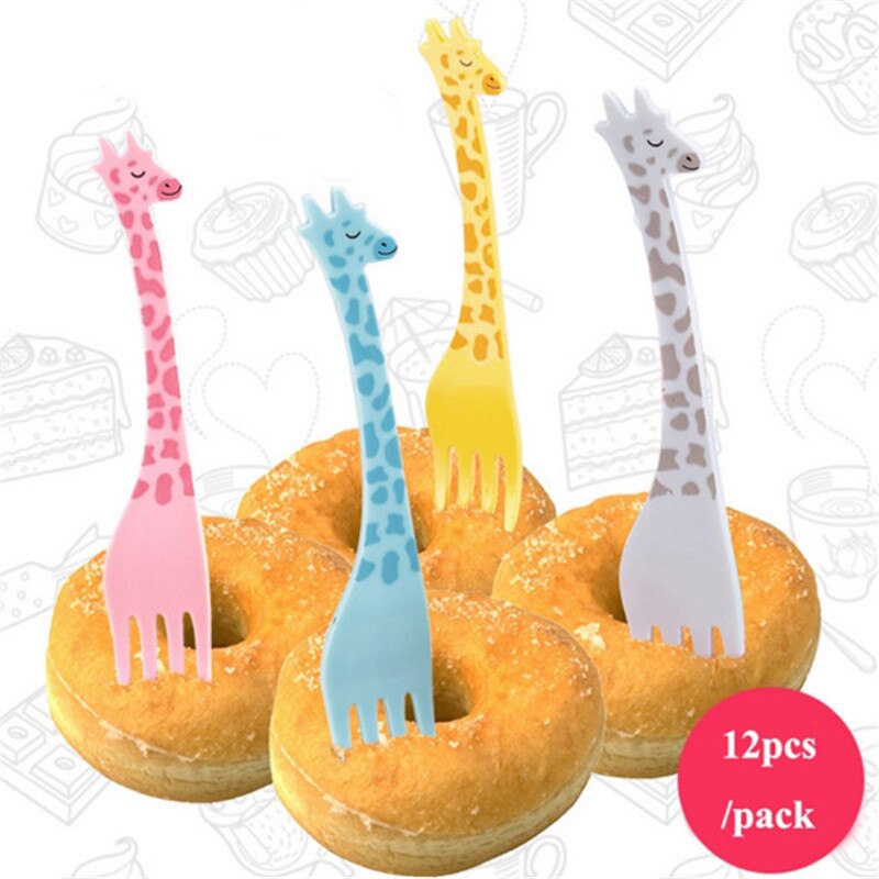 12 Stck Kreative Giraffe Obst Gabel einstellen Salat Gabeln Kuchen Obst wählt Party Dekoration Besteck