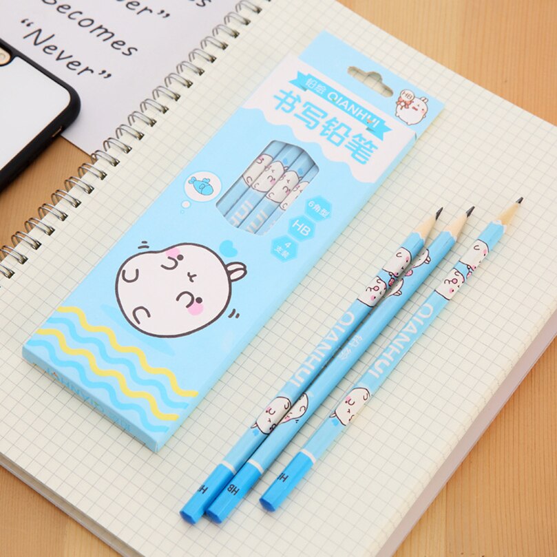 Latest 4pcs/set Cartoon style wood writing Pencil school office HB pencil children's Students write pencils: B