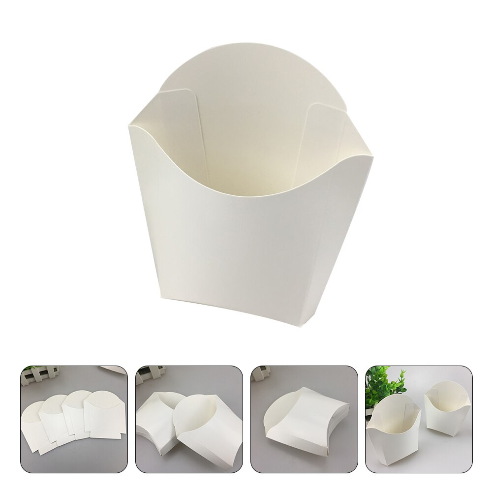 24pcs White Paper Grease Resistant French Fry Holders Disposable Snack Cups Containers