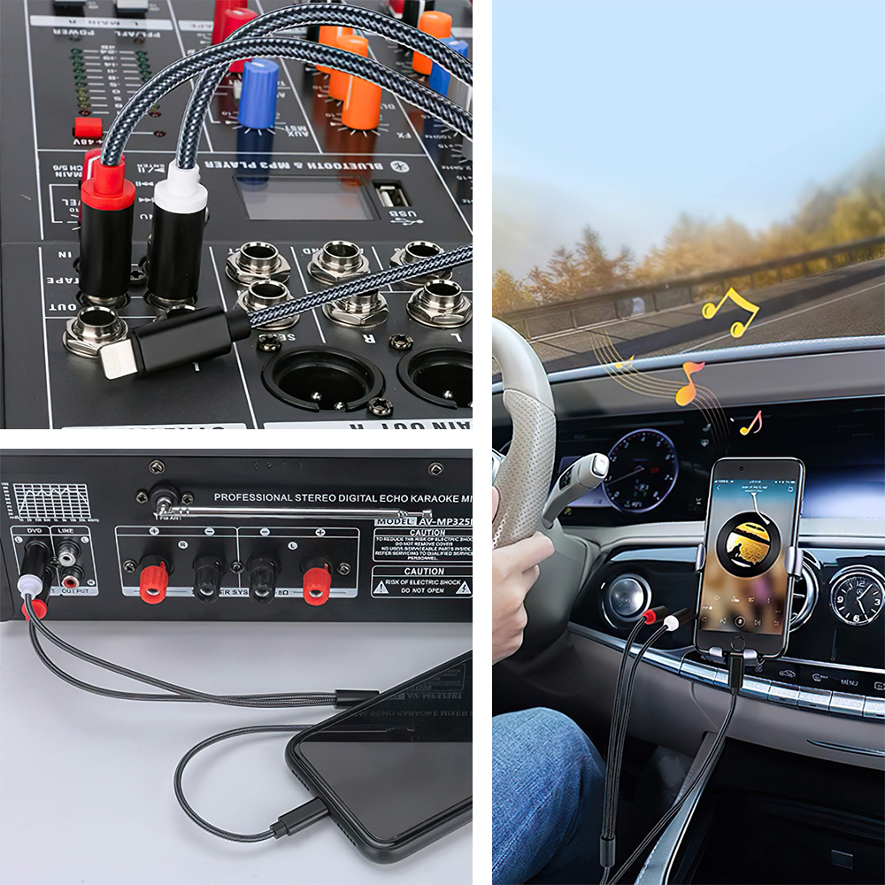 Usb l to 2 rca y splitter til iphone 6 7 8 plus x xr  xs 11 12 13 14 pro max se lydstik tv bil lang ledning 1/2/3/5/8 meter