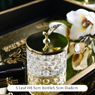 Slikglas krukke med låg europæisk stil krydderikrukke mad opbevaring pot lysebeholder dekoration glasflaske: Guldblad lille