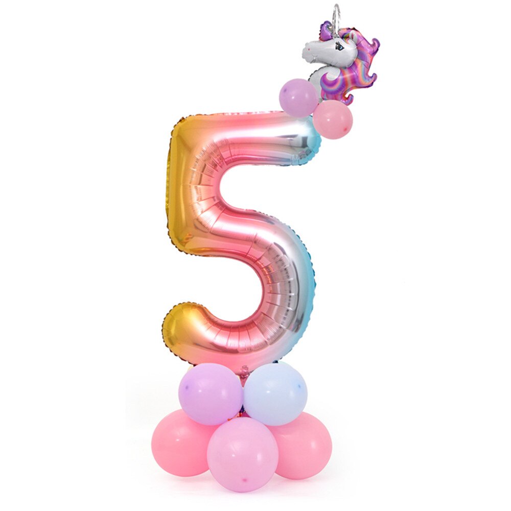 18 Pcs Eenhoorn Ballon Set Verjaardagsfeestje Ballonnen Regenboog 32 Inch Nummer 0-9 Kids Volwassenen Verjaardag Wedding Party ballon Decoratie