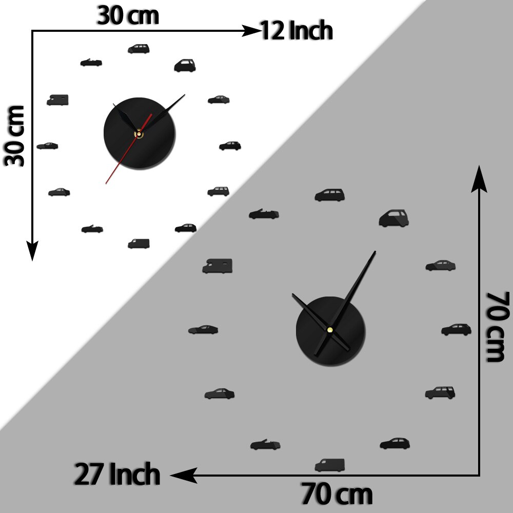 Transportation Cars DIY 3D Acrylic Wall Clock Sports Car Automotive Quartz Watch Battery Operated Mirror Surface Reloj Pared