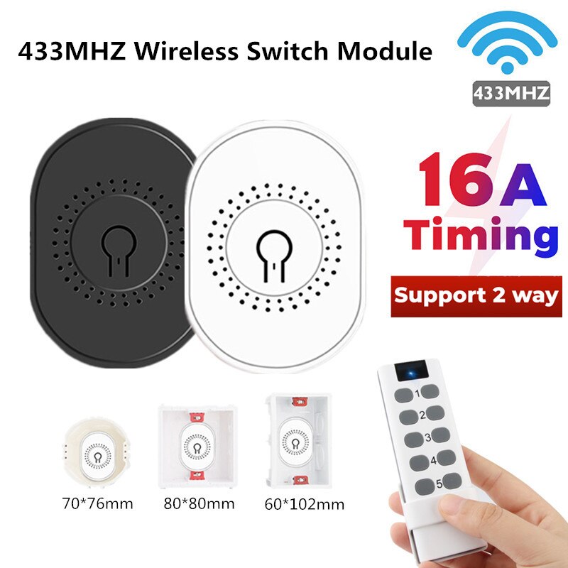 16A Mini 433MHZ Wireless Switch Module Support 2-way Control Timing Function On-off Switch With Wireless Remote Controller