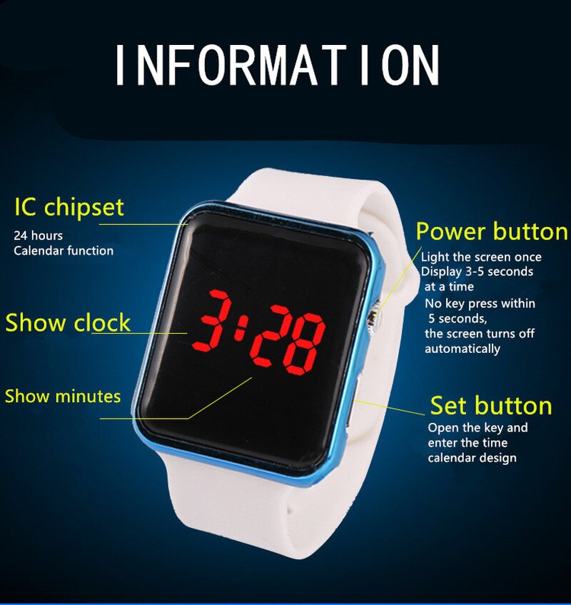 LED Electronic Sport Silicone Kids Watch Outdoor Digital Display Watches Simple Kids Girls Boys Clock Kids Watches Boys