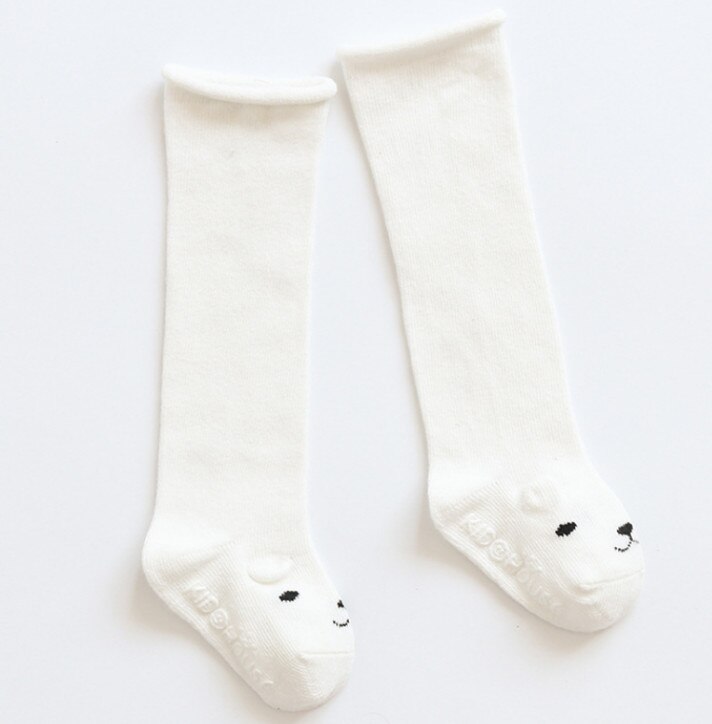 Carton bébé mignon coton genou chaussettes hautes anti-dérapant longue jambe plus unisexe enfants bas longues chaussettes fille solide Bow 1-3 Y: A / 12M