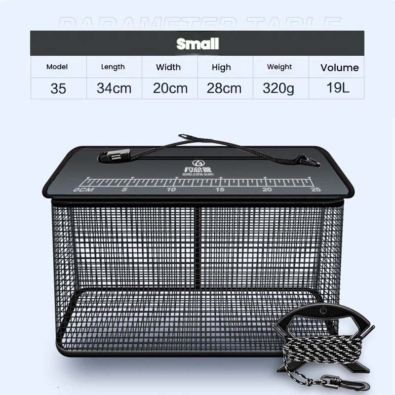 Floating Fishing Basket Collapsible Fishing Net Cage for Live Caught Fish Shrimp Bucket Minnow Trap, 19L/47L，Black/Orange: black