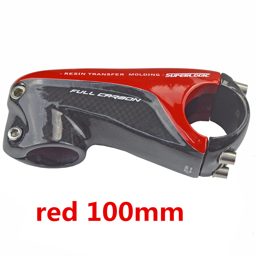 Carbon frempind sport underholdning cykling cykel dele cykel frempind cykel tilbehør 80/90/100/110mm 28.6mm 3k glans 6 grader: Rød 100mm