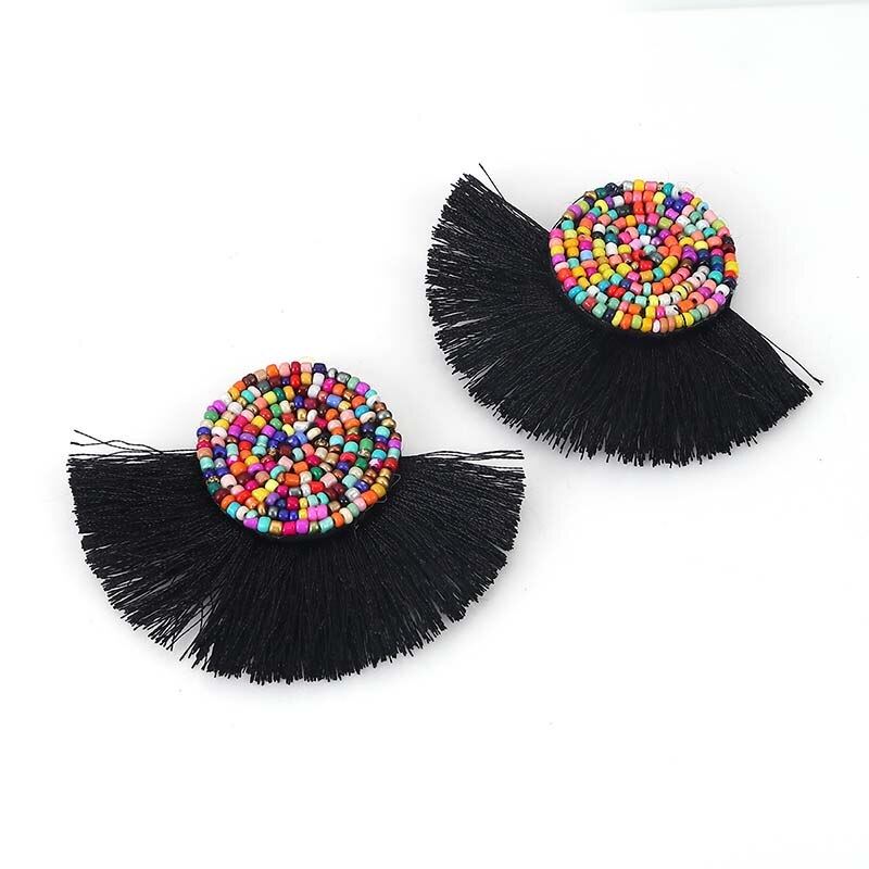 2PCs Tassel fringe pendant with glass bead for DIY earrings jewelry making sewing supplies garment clothes accessory decoration: 2