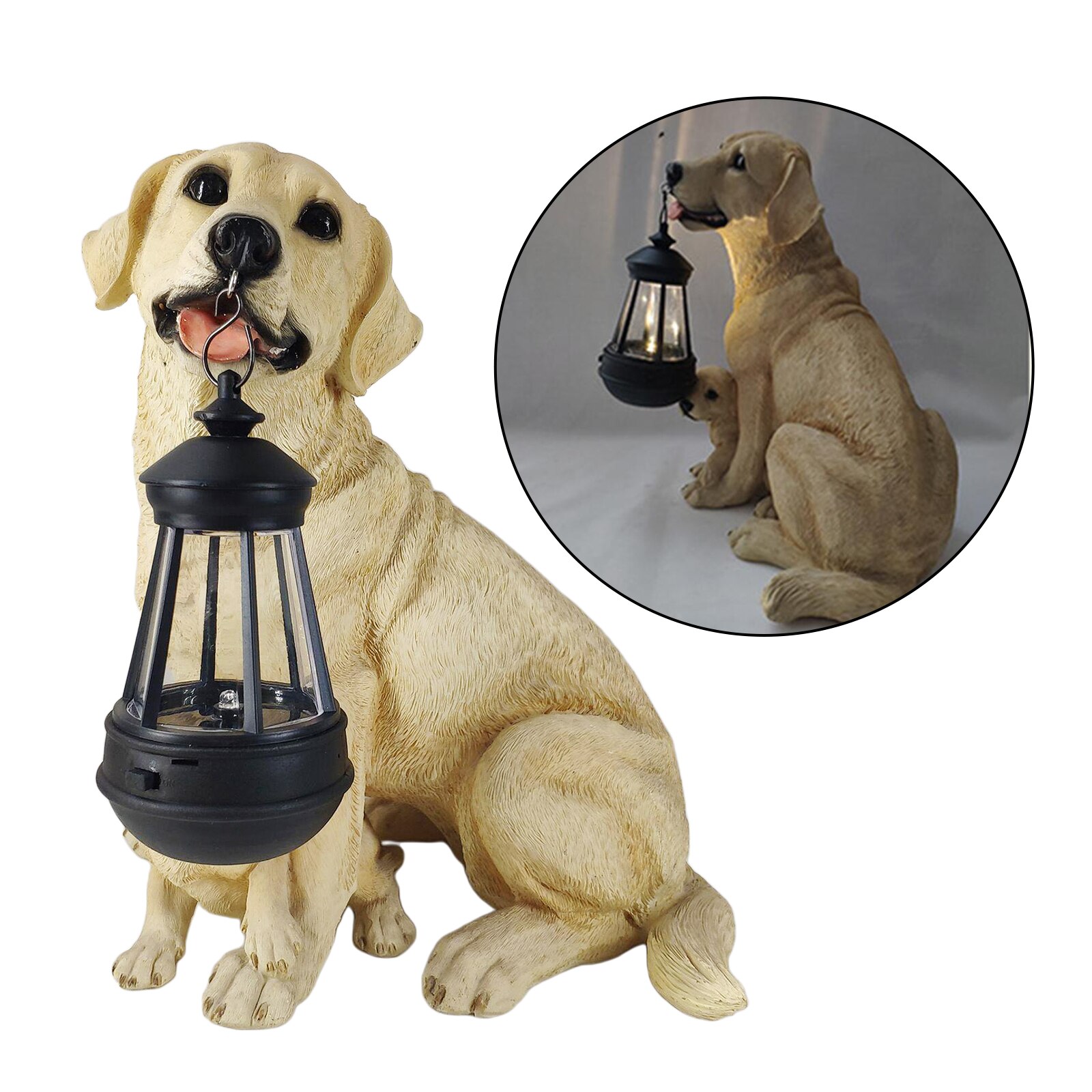 Garden Ornament Resin Dog Statue Outdoor Detachable Solar LED Light Lantern: Labrador