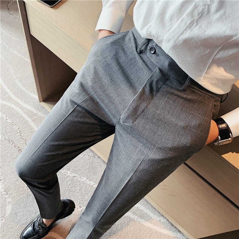Business casual slim fit ruudullinen housut miesten mekko keväällä kaikki sopivat suorat toimistohousut juhlavaatteet 28-36