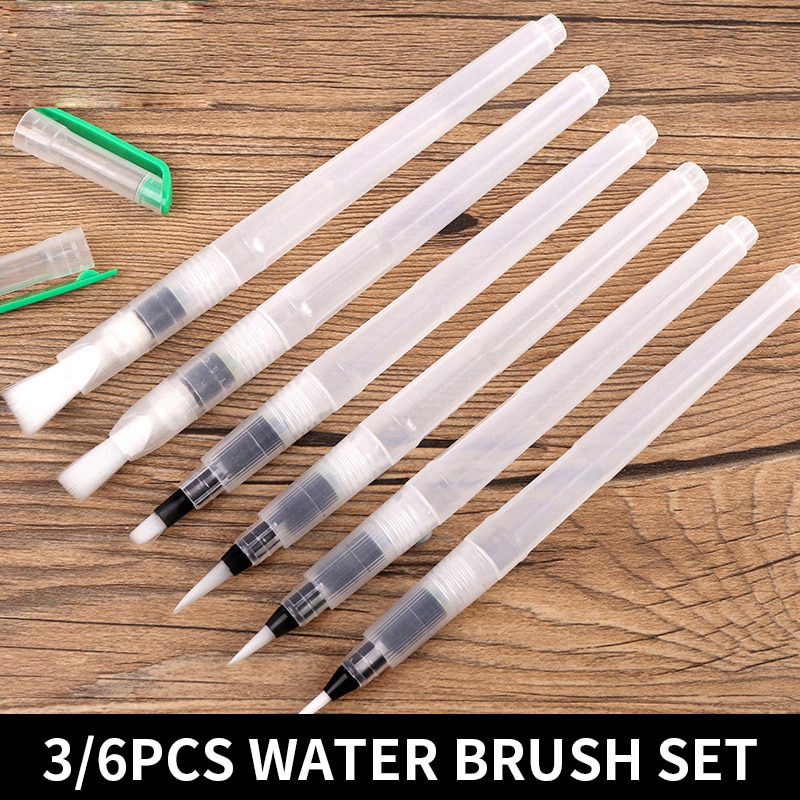 Bgln 3/6Pcs Paint Brush Set Large Capacity Water Brush Soft Flat/Point Watercolor Painting Brush For Drawing Art Suppies
