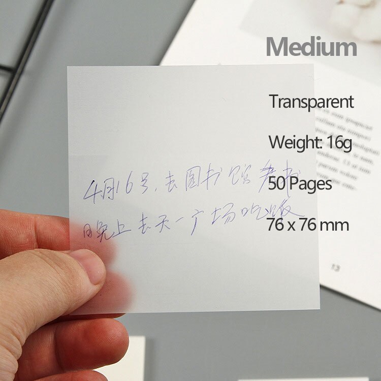 Kawaii Clear Sticky Notes Set 50 Sheets Waterproof Adhensive Notepad Posted it Stationery Stickers School Office Supplies: White 76x76mm