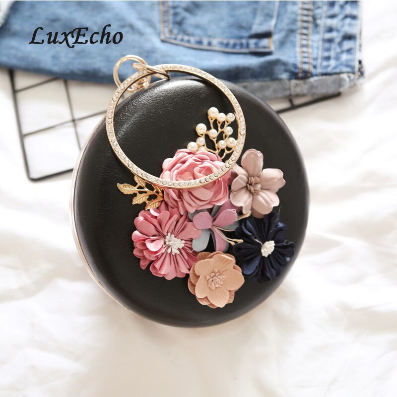 Round Evening bags Flower Ring handle bags Day Clutches Bride wedding party purse Luxury shoulder bags Casual Clutch