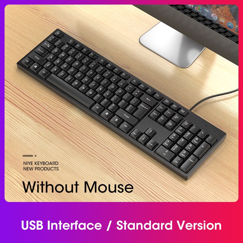 Silent Keyboard and Mouse Set Wired Full Size Keyboard Computer Ergonomic Mute Keycap Office USB Keyboard Mouse Combo PC Desktop: Standard Keyboard