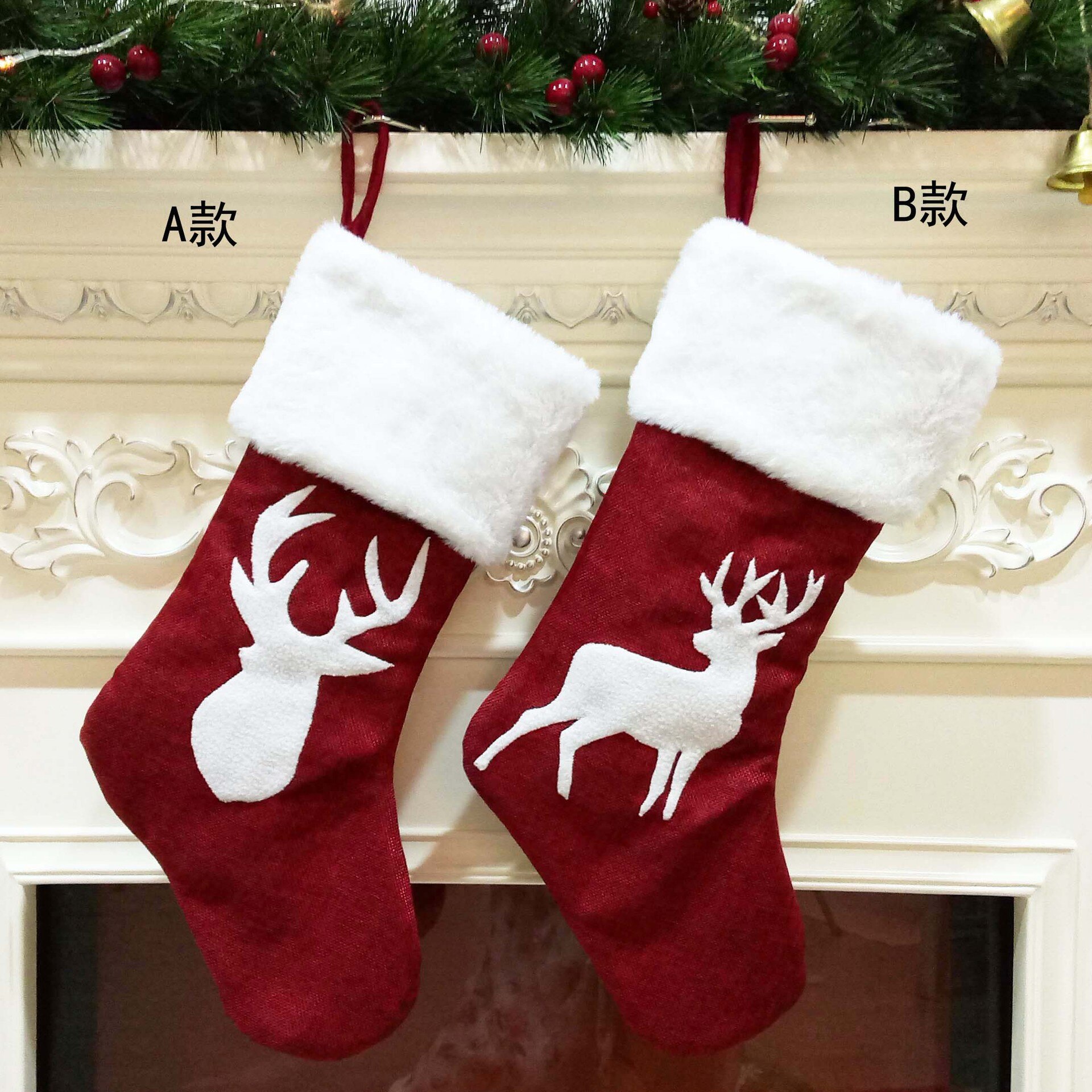 Focusnorm kerstsok schattige eland borduurprint kerstaccessoires met 4 stijlen