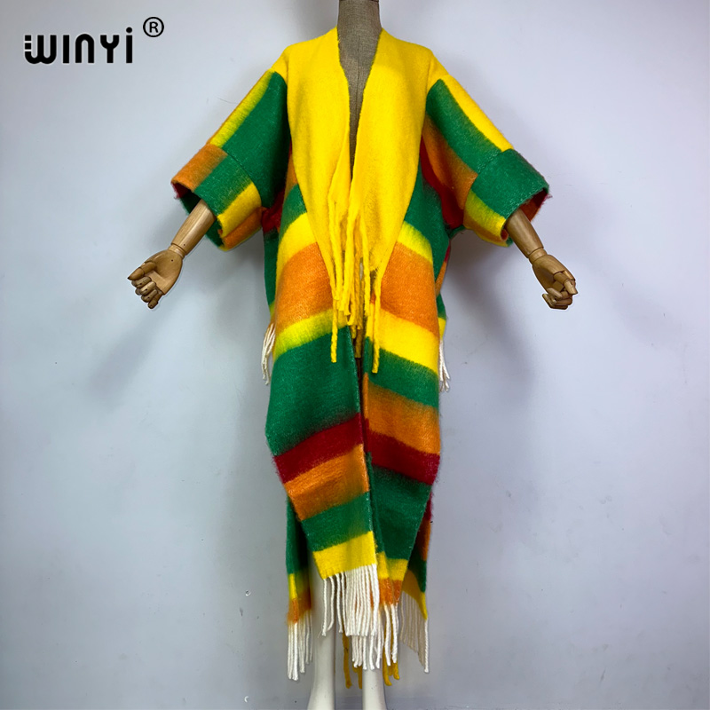 WINYI 2023 winter coat for women print tassels Luxury Long Fur OverCoat Thick Warm long down coat party jacket: black